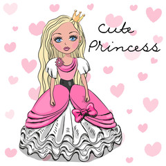 Fototapeta na wymiar Cute Princess in a pink dress