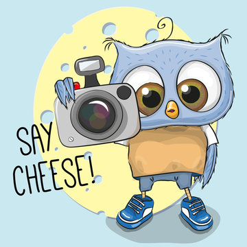 Cute cartoon Owl with a camera