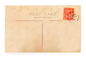 Vintage English postcard on white background with clipping path