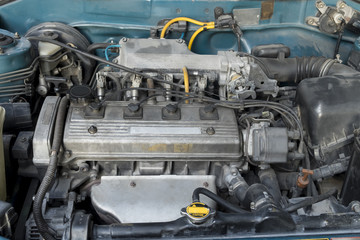 Fototapeta na wymiar Old engine open cover for repair