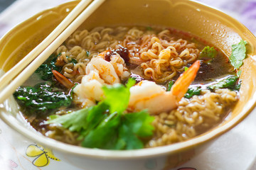 breakfast, thai style noodle, tom yum kung