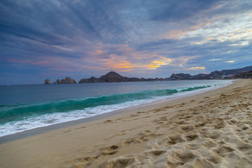 View of Waves at Sandy Beach of Cabo San Lucas in Mexico