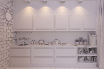 3d render of  kitchen interior design in a modern style.