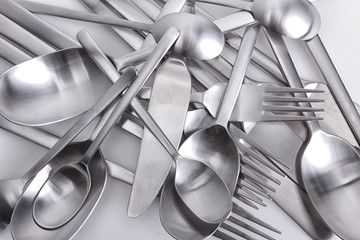 Cutlery set with Fork, Knife and Spoon on white background