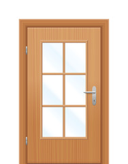 Door with viewing panel or muntin window. Isolated vector illustration on white background.