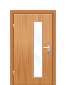 Vision panel - vertical oblong window in wooden door. Isolated vector illustration on white background.