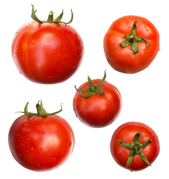 Tomatoes with a light shadows, isolated on white background