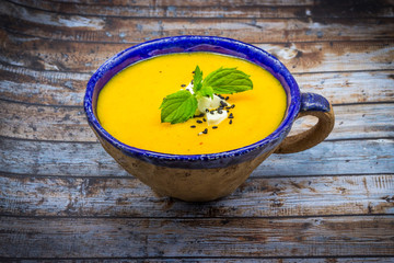 Homemade cream soup with pumpkin and carrot