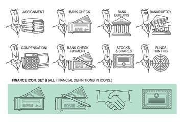 Set Icons in style flat line. Theme - Finance