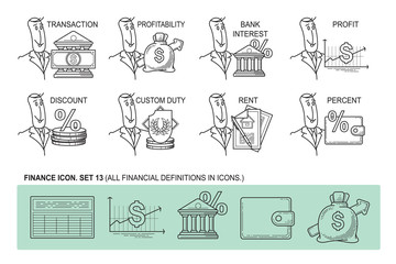 Set Icons in style flat line. Theme - Finance