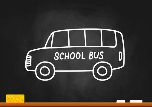 School bus drawing on blackboard