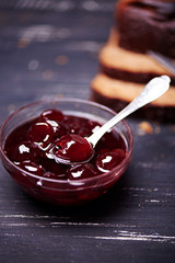 Cherry jam in a bowl