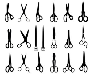 Black silhouettes of different scissors, vector illustration