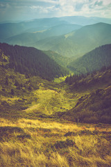 Scenic view of mountains, summer landscape with colorful hills