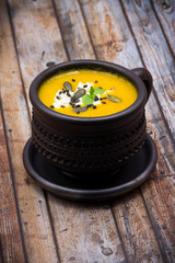 Homemade cream soup with pumpkin and carrot