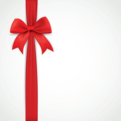 Background with realistic red bow and ribbon