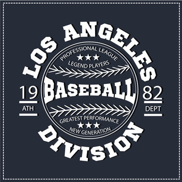 College Los angeles division sport baseball, t-shirt graphics. 