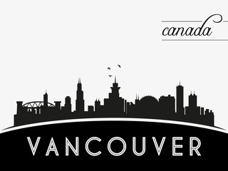 Fototapeta na wymiar Vancouver Canada skyline silhouette, black and white design, vector illustration