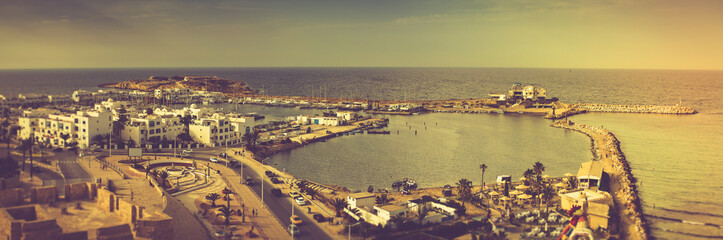 Panoramic view of Mediterranean coast in Monastir. Tunisia.