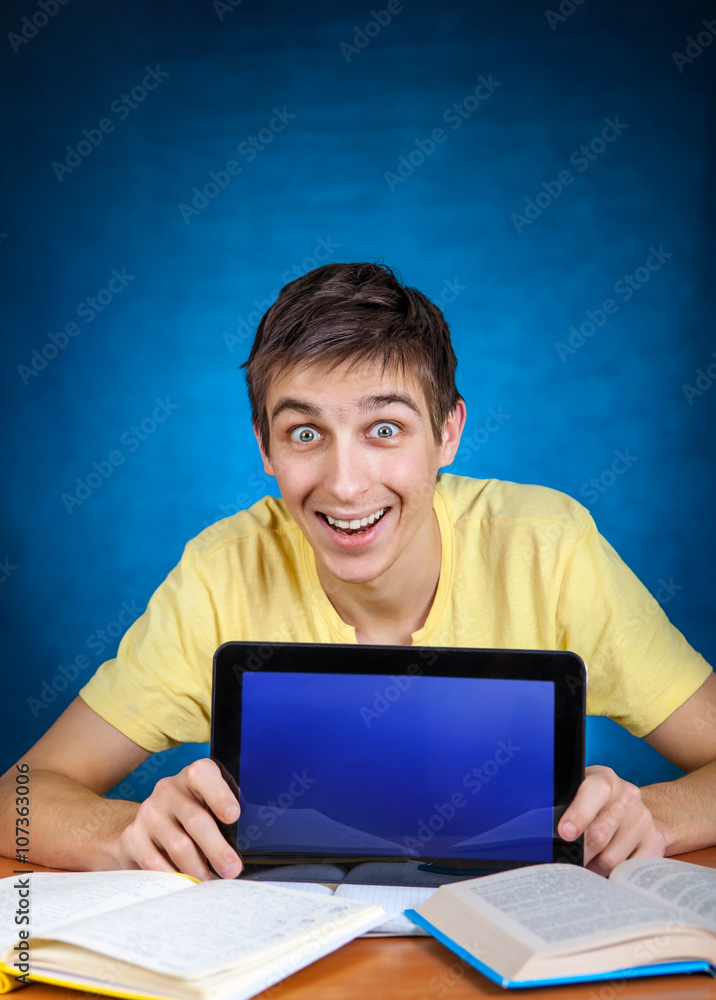 Sticker student with tablet computer