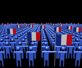 Crowd of abstract people with many French flags illustration