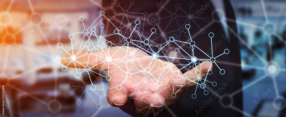 Poster businessman using data network