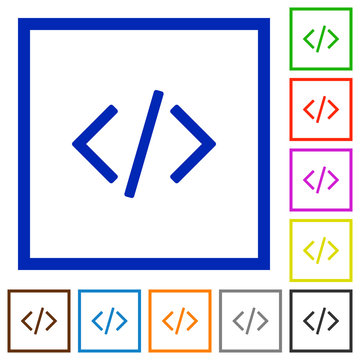Programming code framed flat icons