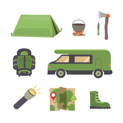 set camping equipmen vector illustration