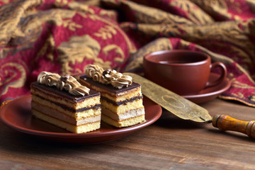 Coffee cake on wooden table