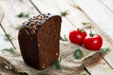 Loaf of bread and vegetables