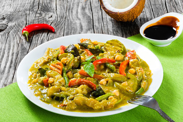 vegetarian curry with zucchini, eggplants, carrots, bell pepper,