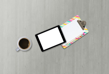 Office mock up creative with tablet