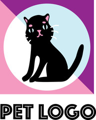 Pet logotype. Black cat icon. Flat design. Vector illustration