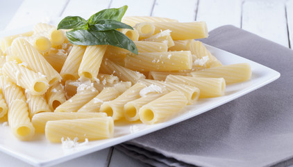 Pasta with cheese and basil