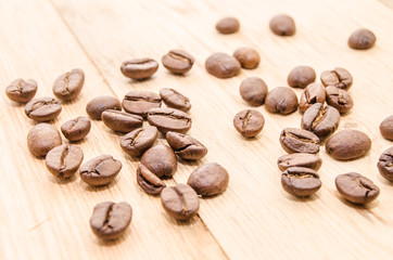 Grains of coffee on a table