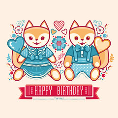 Cute foxes. Vector illustration 