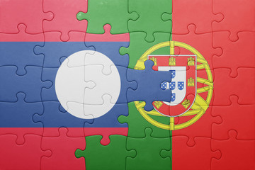 puzzle with the national flag of portugal and laos