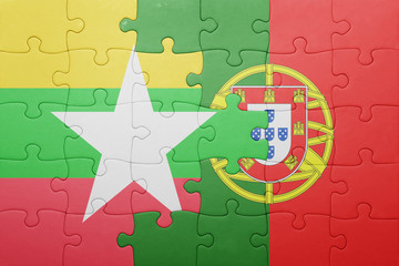 puzzle with the national flag of portugal and myanmar