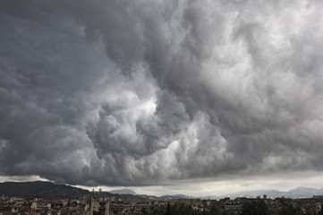 Huge stormy sky over Marseille city, France, Europe