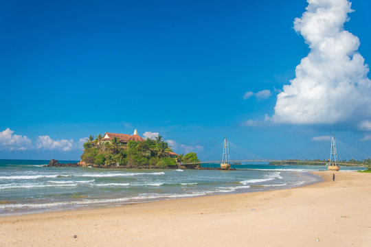 Matara island and Duwa Buddhist temple. Sri Lanka.