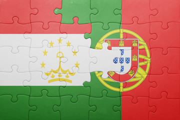 puzzle with the national flag of portugal and tajikistan