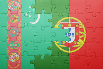 puzzle with the national flag of portugal and turkmenistan