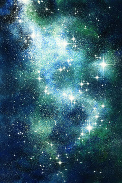 Fantasie Sternenwelt Skydancer Malerei mit Deckfarben auf Papier und digitale Weiterverarbeitung