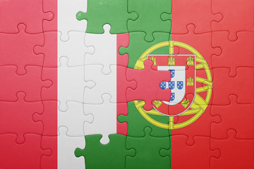 puzzle with the national flag of portugal and peru