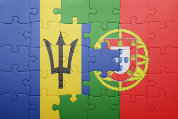 puzzle with the national flag of portugal and barbados