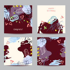 Set of four square artistic creative universal cards.