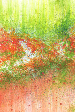Kleine Malerei mit Deckfarben abstrakt Grün rot