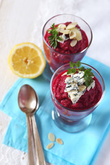 Beetroot mousse and blue cheese