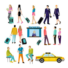 People in airport, flat icons set - 107370216