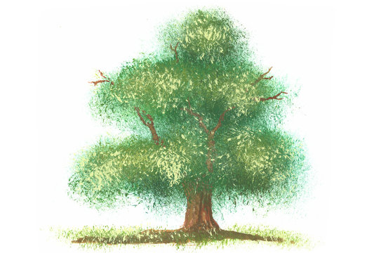 Kleine Malerei Deckfarben Fantasie Baum auf Wei&szlig;